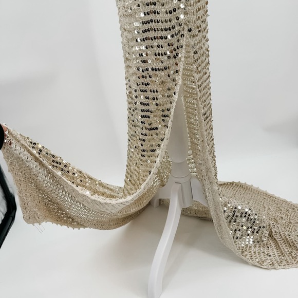 Retrofete Dress Marie Sequin Crochet Maxi White Ivory Gold Long XS / S Strappy - Picture 11 of 16